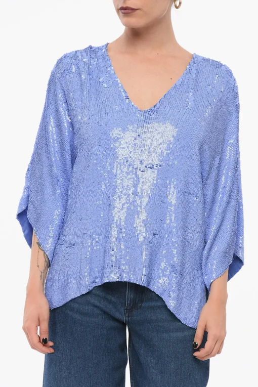 Top A Maniche Lunghe Con Paillettes Allover>Parosh Hot