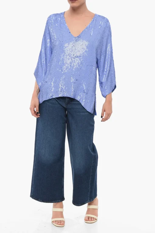 Top A Maniche Lunghe Con Paillettes Allover>Parosh Hot
