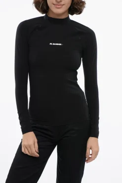 Top a Maniche Lunghe in Tessuto Tecnico con Logo Stampato>Jil Sander Outlet