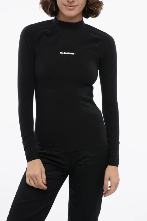 Top a Maniche Lunghe in Tessuto Tecnico con Logo Stampato>Jil Sander Outlet