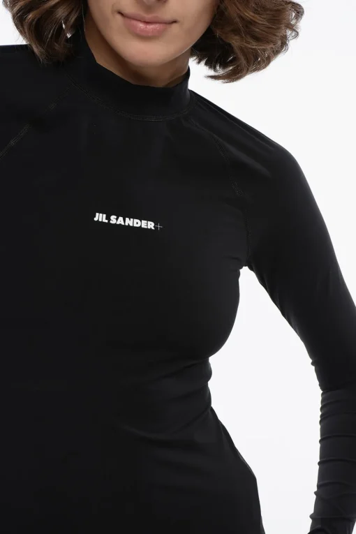 Top a Maniche Lunghe in Tessuto Tecnico con Logo Stampato>Jil Sander Outlet