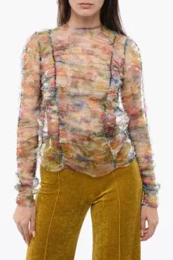 Clearance Top A Maniche Lunghe RIPPLE REFLECTIONS Sheer Con Stampa Floreale Donna T-Shirts E Tops