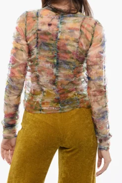 Clearance Top A Maniche Lunghe RIPPLE REFLECTIONS Sheer Con Stampa Floreale Donna T-Shirts E Tops