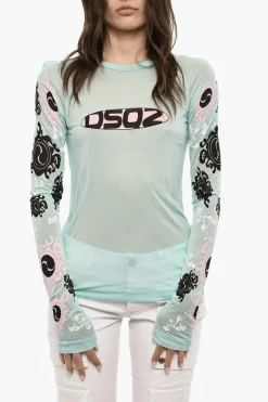 Top A Maniche Lunghe Stampata In Mesh>Dsquared2 Outlet