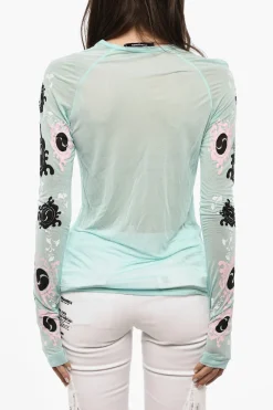 Top A Maniche Lunghe Stampata In Mesh>Dsquared2 Outlet