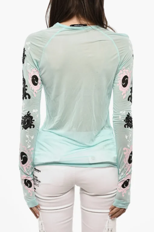 Top A Maniche Lunghe Stampata In Mesh>Dsquared2 Outlet