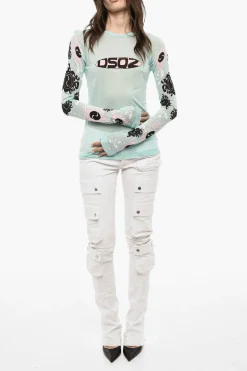 Top A Maniche Lunghe Stampata In Mesh></noscript>Dsquared2 Outlet