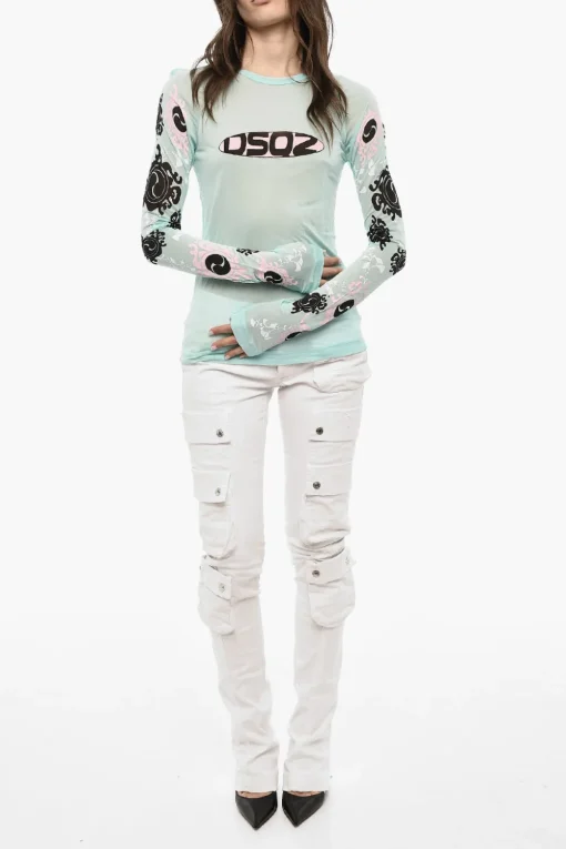Top A Maniche Lunghe Stampata In Mesh>Dsquared2 Outlet