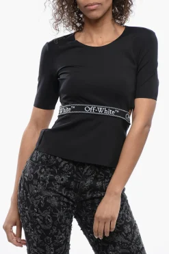 New Top Aderente a Maniche Corte con Dettaglio Cut-Out Donna T-Shirts E Tops