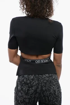 New Top Aderente a Maniche Corte con Dettaglio Cut-Out Donna T-Shirts E Tops