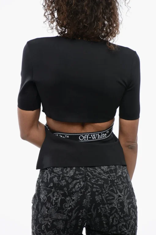 New Top Aderente a Maniche Corte con Dettaglio Cut-Out Donna T-Shirts E Tops