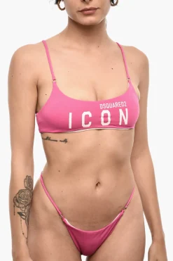 Top Bikini a Fascia In Nylon con Logo a Contrasto>Dsquared2 Fashion