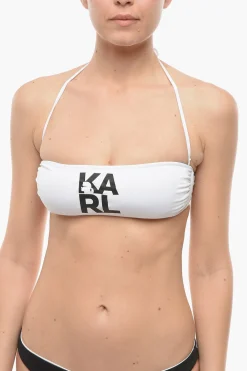 Top Bikini a Fascia in Tinta Unita con Stampa Logo a Contrasto>Karl Lagerfeld Sale