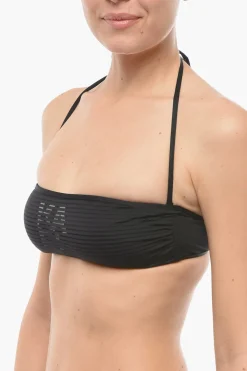 Online Top Bikini a Fascia in Tinta Unita con Dettaglio a Righe Tono su Tono Donna Costumi Da Bagno