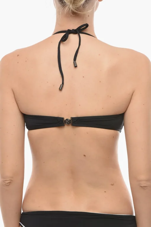 Online Top Bikini a Fascia in Tinta Unita con Dettaglio a Righe Tono su Tono Donna Costumi Da Bagno