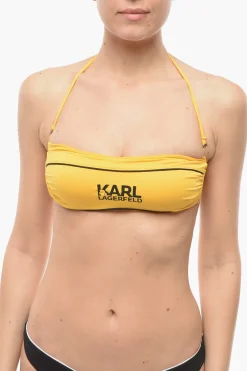 Outlet Top Bikini a Fascia in Tinta Unita con Stampa Logo a Contrasto Donna Costumi Da Bagno