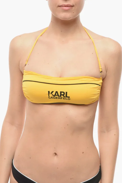 Outlet Top Bikini a Fascia in Tinta Unita con Stampa Logo a Contrasto Donna Costumi Da Bagno