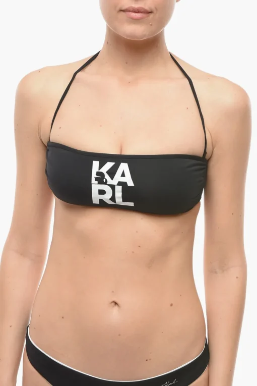 Top Bikini a Fascia in Tinta Unita con Stampa Logo a Contrasto>Karl Lagerfeld Discount