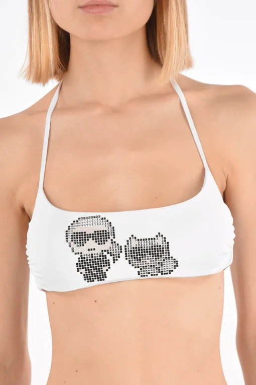 Top Bikini a Fascia KARL & CHOUPETTE in Tinta Unita con Borchie>Karl Lagerfeld Fashion