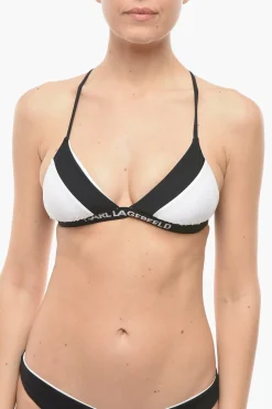 New Top Bikini a Triangolo Bicolore Incrociato sul Dietro Donna Costumi Da Bagno