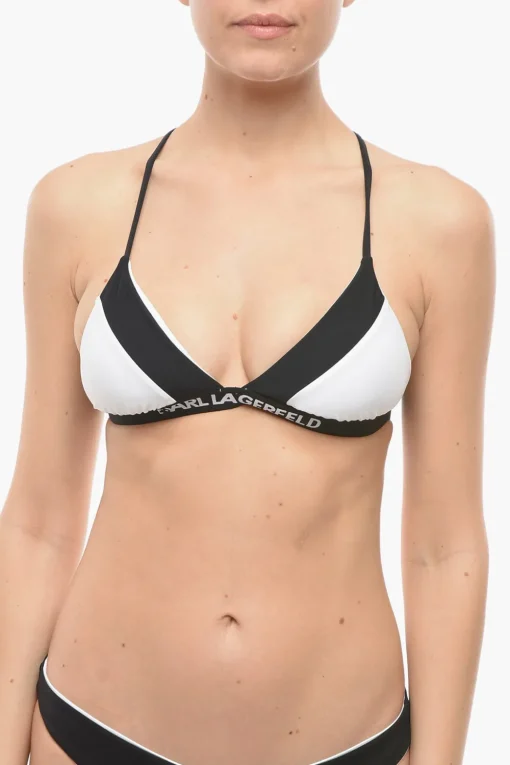 New Top Bikini a Triangolo Bicolore Incrociato sul Dietro Donna Costumi Da Bagno