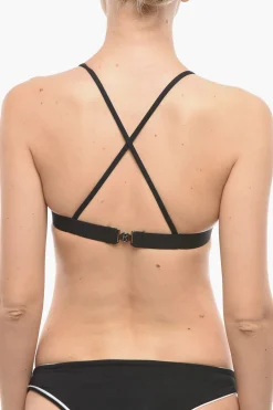 New Top Bikini a Triangolo Bicolore Incrociato sul Dietro Donna Costumi Da Bagno