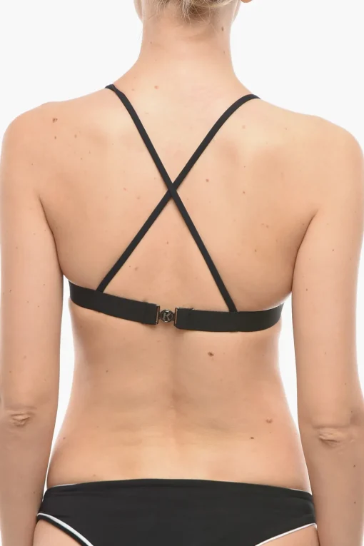 New Top Bikini a Triangolo Bicolore Incrociato sul Dietro Donna Costumi Da Bagno