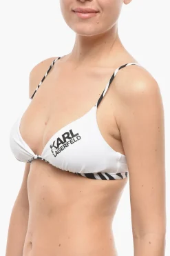 Outlet Top Bikini a Triangolo con Logo Stampato Donna Costumi Da Bagno