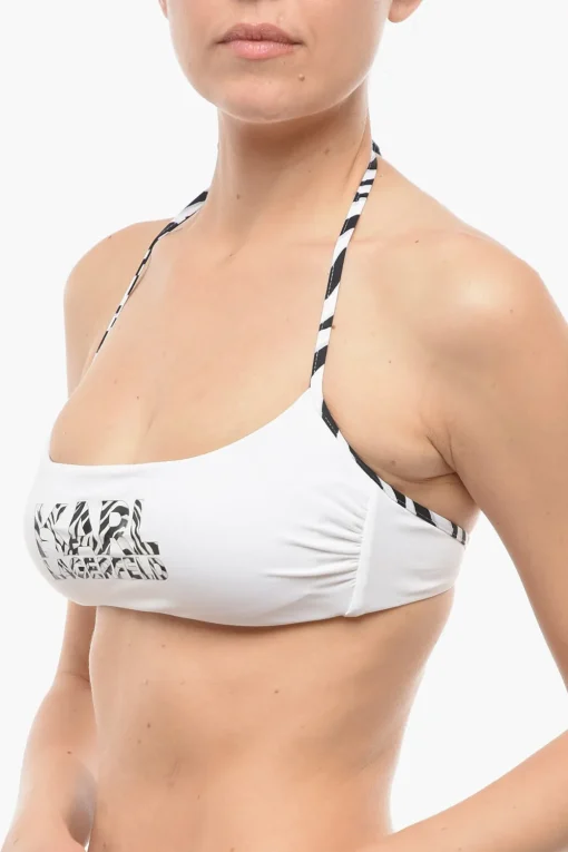 Top Bikini Halter con Logo in Stampa Animalier>Karl Lagerfeld New