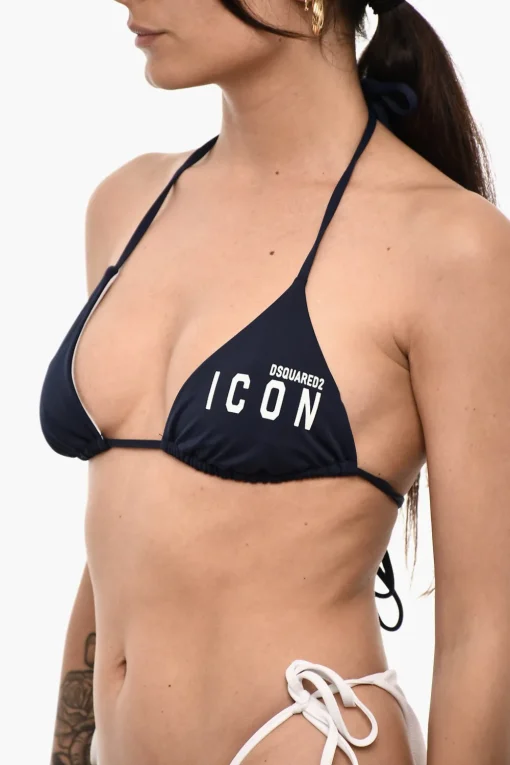 Top Bikini ICON A triangolo a Tinta Unita con Logo Laterale>Dsquared2 Fashion