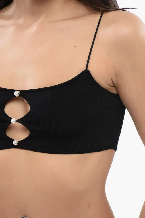Fashion Top Bra con Cut-outs e Perle Donna T-Shirts E Tops