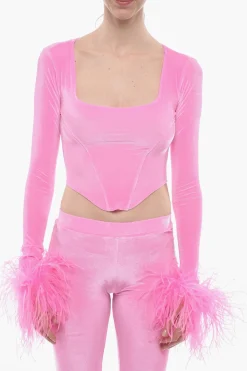 Top Bustier in Ciniglia con Piume sulla Manica>Adriana Hot Couture Outlet