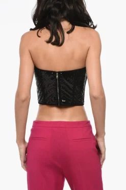 Outlet Top Corsetto in Tinta Unita con Paillettes Donna T-Shirts E Tops