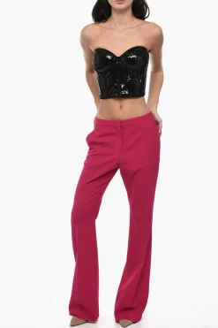 Outlet Top Corsetto in Tinta Unita con Paillettes Donna T-Shirts E Tops