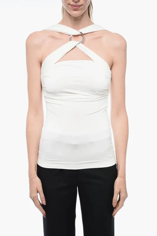 Top Criss-cross GINNIE in Jersey con Dettaglio Metallico>The Attico Hot