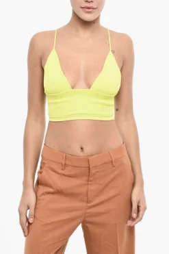 Clearance Top Crop a Costine con Scollatura Profonda Donna T-Shirts E Tops
