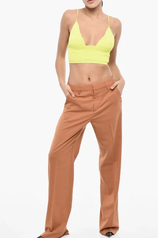 Clearance Top Crop a Costine con Scollatura Profonda Donna T-Shirts E Tops