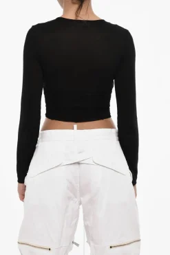 Sale Top Crop Drappeggiato con Conchiglie In Abbellimento Donna T-Shirts E Tops