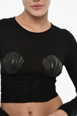 Sale Top Crop Drappeggiato con Conchiglie In Abbellimento Donna T-Shirts E Tops