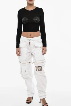 Sale Top Crop Drappeggiato con Conchiglie In Abbellimento Donna T-Shirts E Tops