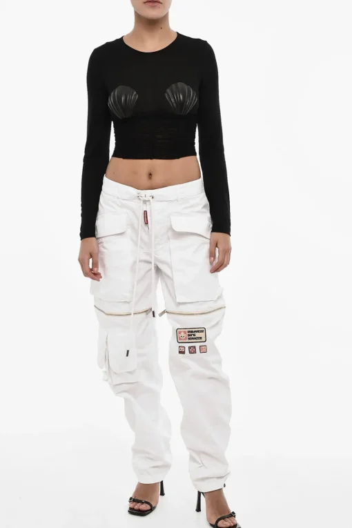 Sale Top Crop Drappeggiato con Conchiglie In Abbellimento Donna T-Shirts E Tops