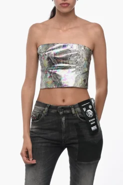 Online Top Crop Effetto Serpente senza Spalline Donna T-Shirts E Tops