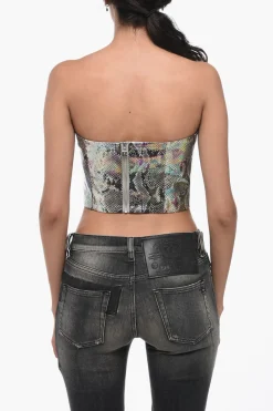 Online Top Crop Effetto Serpente senza Spalline Donna T-Shirts E Tops