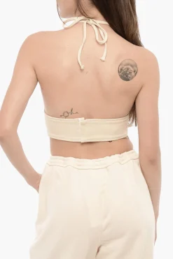 Top Crop Halterneck in Tinta Unita con Dettaglio Lace-up>Julfer New