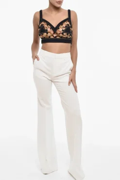 Fashion Top Crop in Denim Con Dettagtli Cut-Out Donna T-Shirts E Tops