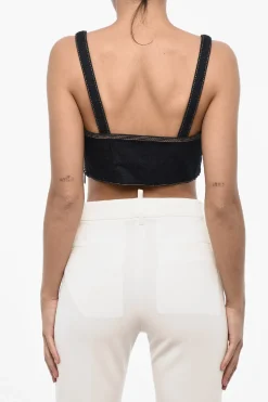 Fashion Top Crop in Denim Con Dettagtli Cut-Out Donna T-Shirts E Tops