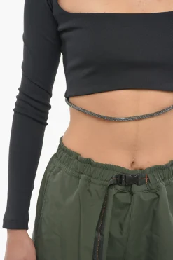 Top Crop in Tinta Unita Collo Squadrato con Cinturino Glitterato Removibile>Anouki New