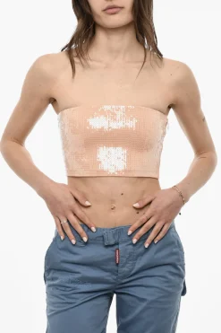 Sale Top Crop Senza Spalline In Paillettes Donna T-Shirts E Tops
