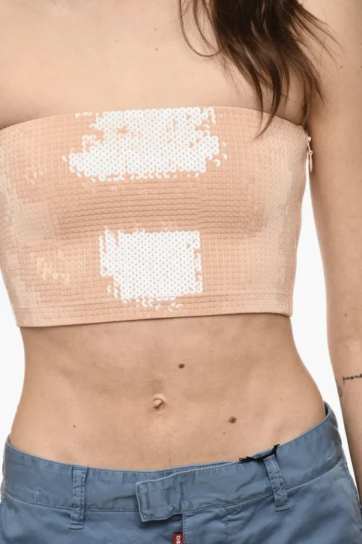 Sale Top Crop Senza Spalline In Paillettes Donna T-Shirts E Tops