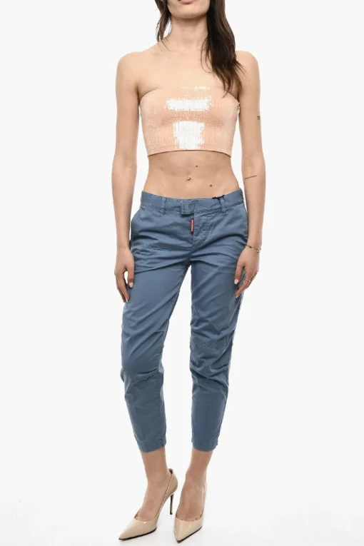 Sale Top Crop Senza Spalline In Paillettes Donna T-Shirts E Tops